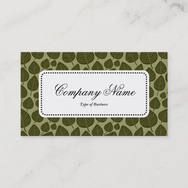 Centre Label v5 - Leaf Pattern 02 - Olive Shades Business Card (Front)