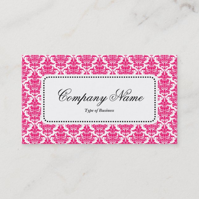 Centre Label v5 - Neon Red Damask Business Card (Front)