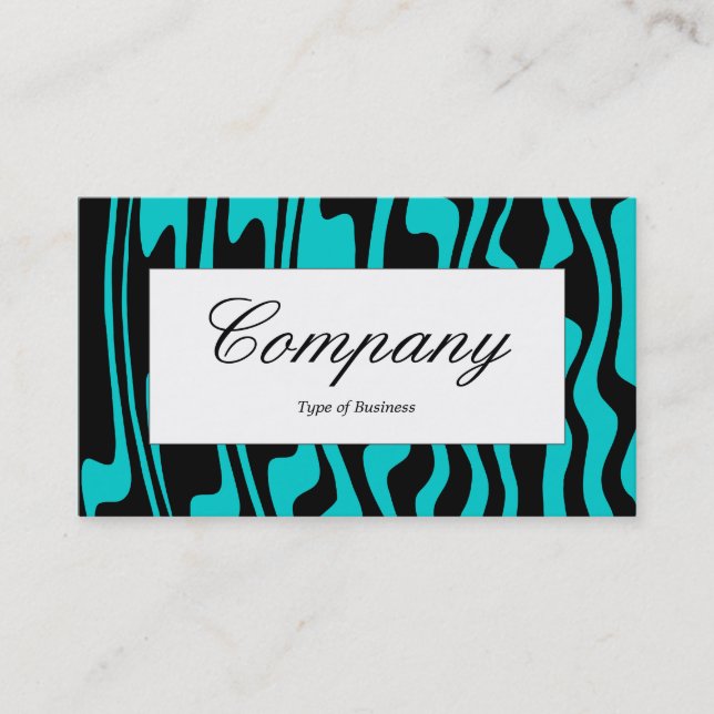Centre Label - Wavy Black and Turquoise Business Card (Front)