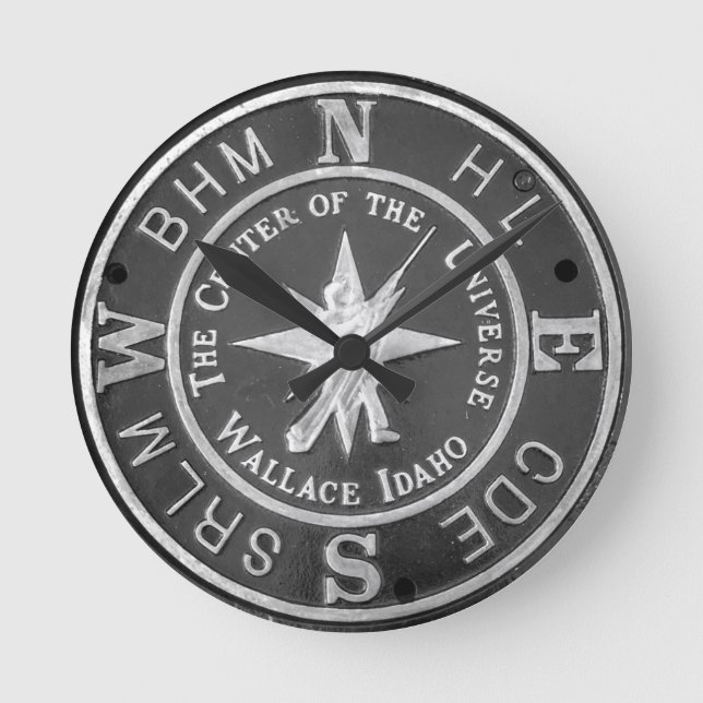 Centre of the Universe in Wallace Idaho Round Clock (Front)