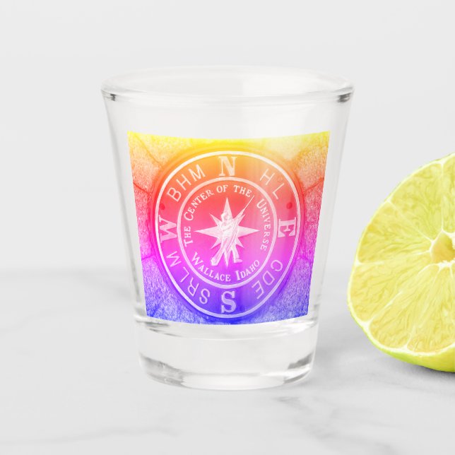 Centre of the Universe in Wallace Idaho V2 Shot Glass (Front)