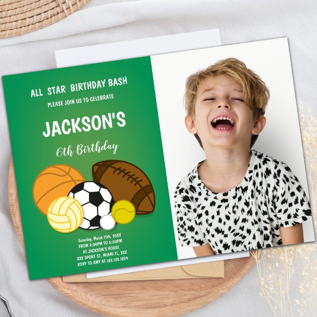 Centre Sports Balls Anniversaire Invitations avec  (Center Sports Balls Birthday Invitations w photo)