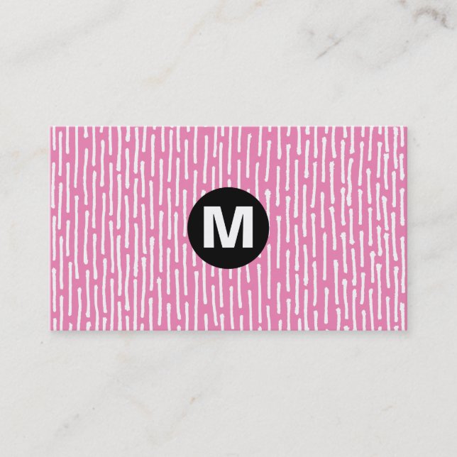 Centre Spot Monogram - Lines - Pink Business Card (Front)