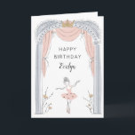 Centre Stage Birthday Card<br><div class="desc">Adorable ballet themed little girls birthday card featuring a sweet illustration of a ballerina in a tutu dancing on stage in a light pink, silver and gold colour palette. Personalize this card with a name on the front and custom greeting on the inside of the card.</div>