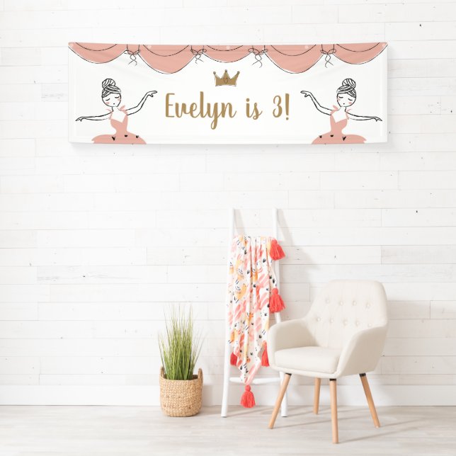 Centre Stage Kids Ballerina Birthday Party Banner (Insitu)