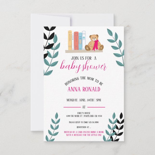 Centred around the theme of booksBaby Shower  Invitation (Front)