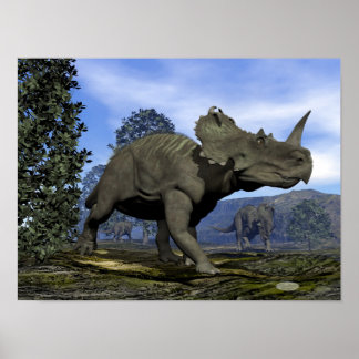Centrosaurus dinosaurs walking among magnolia tree poster