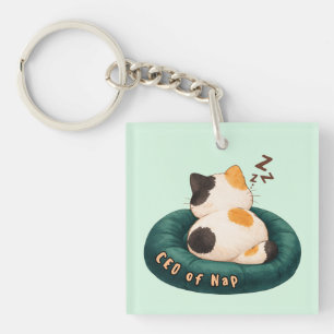 "CEO of Nap" Cat Sleeping on The Couch Keychain