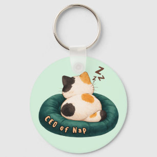 "CEO of Nap" Cat Sleeping on The Couch Keychain
