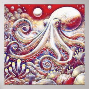 Cephalopod Cosmic Octopus in Psychedelic Seas Poster