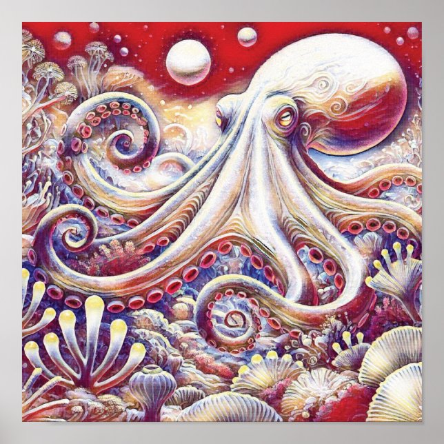 Cephalopod Cosmic Octopus in Psychedelic Seas Poster (Front)