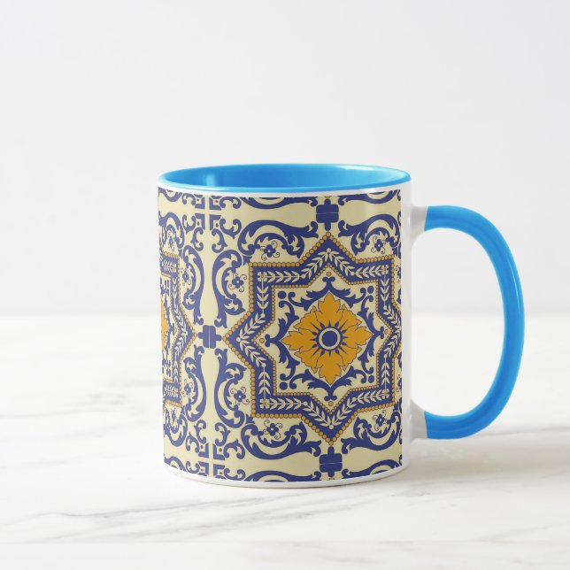 Ceramic Azulejo Style Blue Orange Mug (Right)