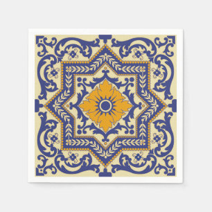 Ceramic Azulejo Style Blue Orange Napkins