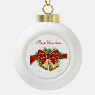 Ceramic Ball Ornament/Ribbon and Bells Christmas Ornament