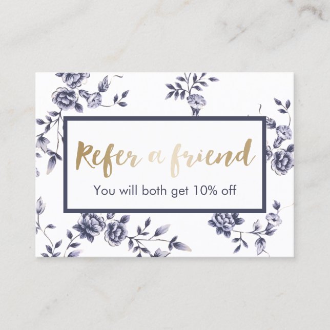 Ceramic Blue Floral Beauty Salon Referral (Front)