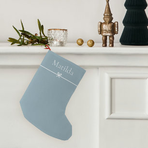 Ceramic Blue   Simple Minimalist Bow Personalized Small Christmas Stocking