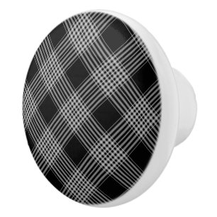 Ceramic Cabinet Knob-Black Plaid Ceramic Knob