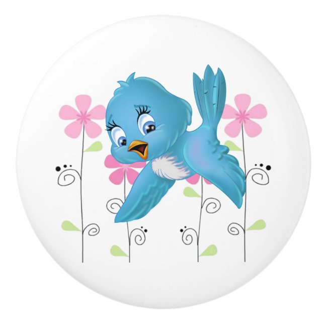 Ceramic Cabinet Knob-Blue Bird Knob (Front)