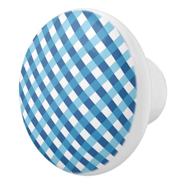 Ceramic Cabinet Knob-Blue Plaid Ceramic Knob (Right)