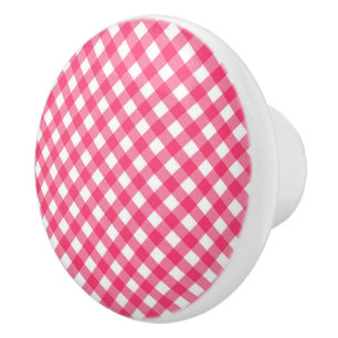 Ceramic Cabinet Knob-Pink Plaid Knob