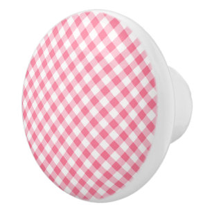 Ceramic Cabinet Knob-Pink Plaid Knob