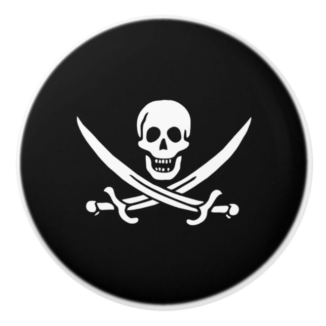 Ceramic Cabinet Knob-Pirate Skull & Blades Ceramic Knob (Front)
