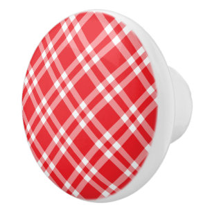 Ceramic Cabinet Knob-Red Plaid Ceramic Knob