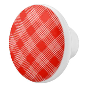 Ceramic Cabinet Knob-Red Plaid Knob