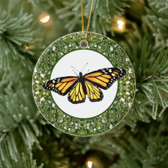 Ceramic Christmas Ornament Monarchs & Mistletoe (Tree)