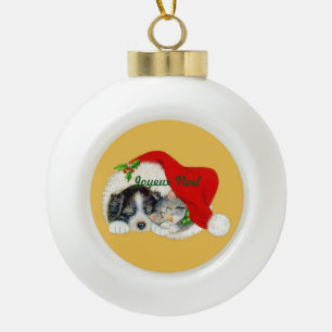 Ceramic Christmas Ornament Puppy and Kitten