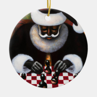 Ceramic circle ornament Black Santa Chessboard