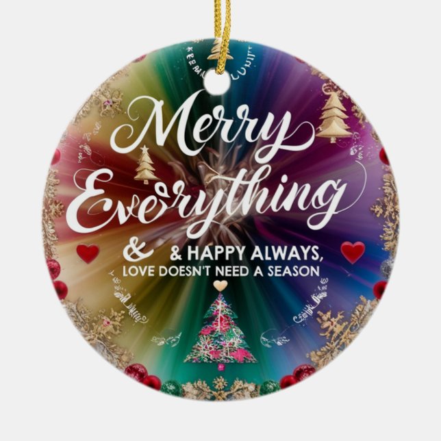Ceramic Circle Ornament – Modern Rainbow Christmas (Front)