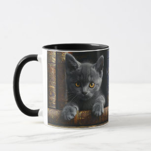 Ceramic Coffee Cup Chartreux Kitten and Books