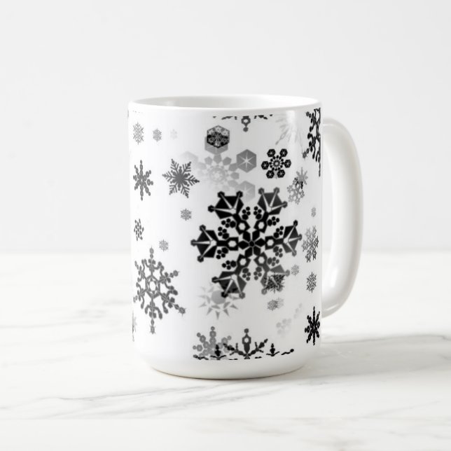 Ceramic Coffee Mug-Black Snowflakes Mug (Front Right)