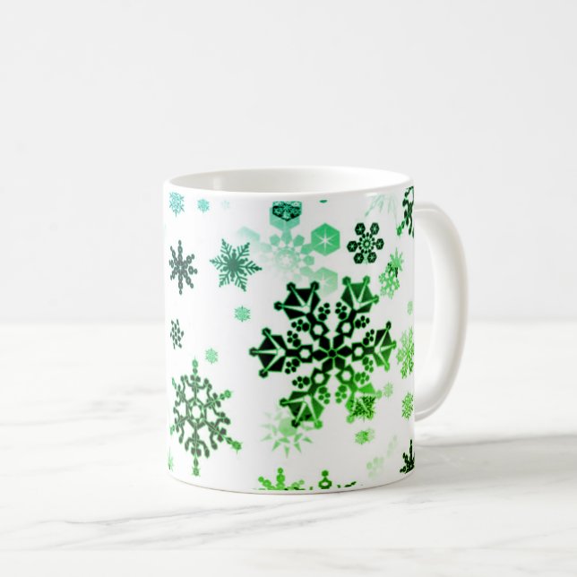 Ceramic Coffee Mug-Green Snowflakes Coffee Mug (Front Right)