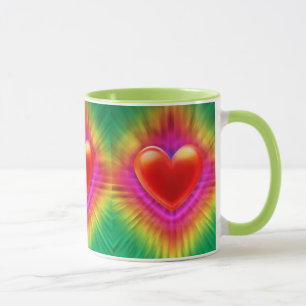Ceramic coffee mug psychedelic heart design.