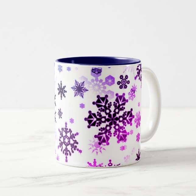 Ceramic Coffee Mug-Purple Snowflakes Two-Tone Coffee Mug (Front Right)