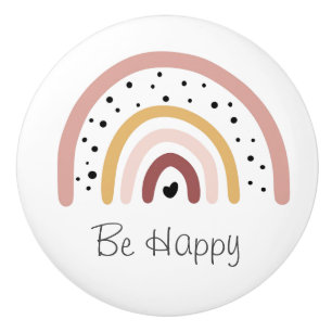 Ceramic Cupboard Knob - Rainbow Be Happy Pink