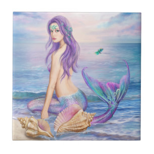 Ceramic Decorative Blue Mermaid Tile