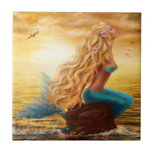 Ceramic Decorative Mermaid Tiles at Sunset