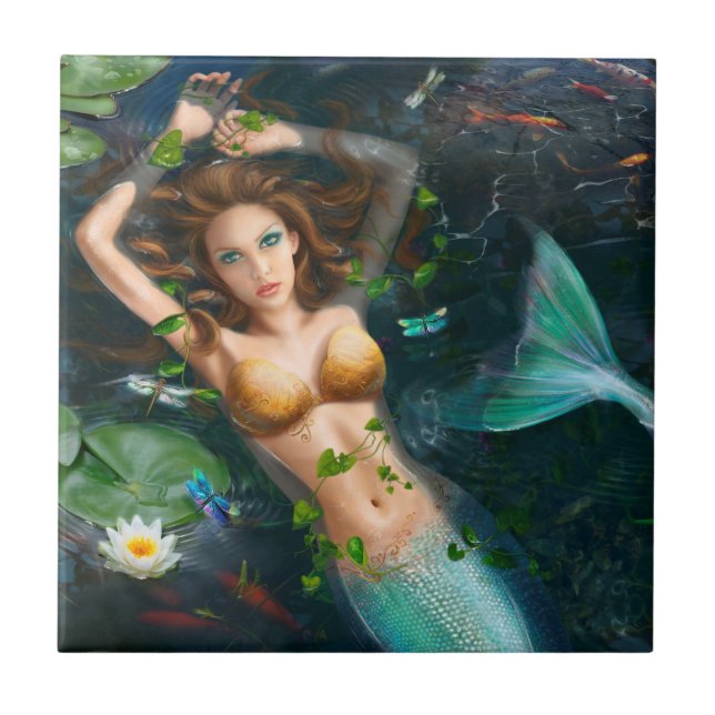 Ceramic Decorative Mermaid Tiles in the Lake (Front)