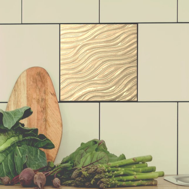 Ceramic Decorative Tile Ochre water look (Ocher water look tile shown  with taupe tile on a backsplash.)