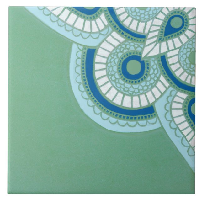 Ceramic green and blue geometric Tile (Front)