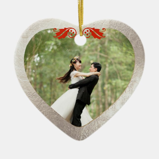 Ceramic Heart Faux Silver+Gold Ornament (Front)