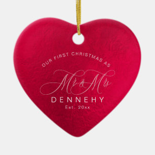 Ceramic Heart First Christmas, Iridescent Red Ornament
