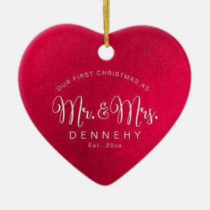 Ceramic Heart First Christmas, Iridescent Red Ornament