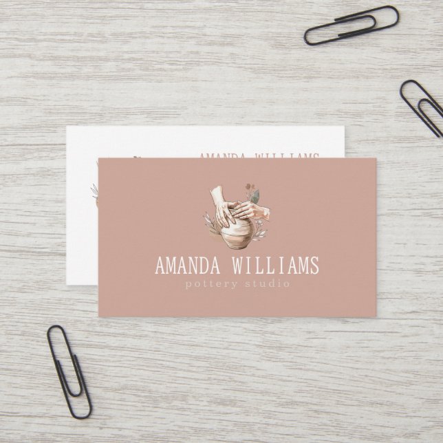 Ceramic Homemade Pottery Blush Business Card (Front/Back In Situ)