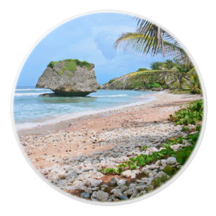 CERAMIC KNOB/ BARBADOS BEACH SCENE/LARGE ROCK CERAMIC KNOB