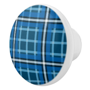 Ceramic Knob Blue Tartan Plaid Check Pattern