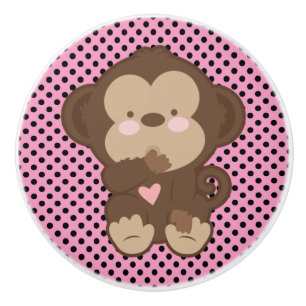 Ceramic Knob/Monkey and Polka Dots Knob